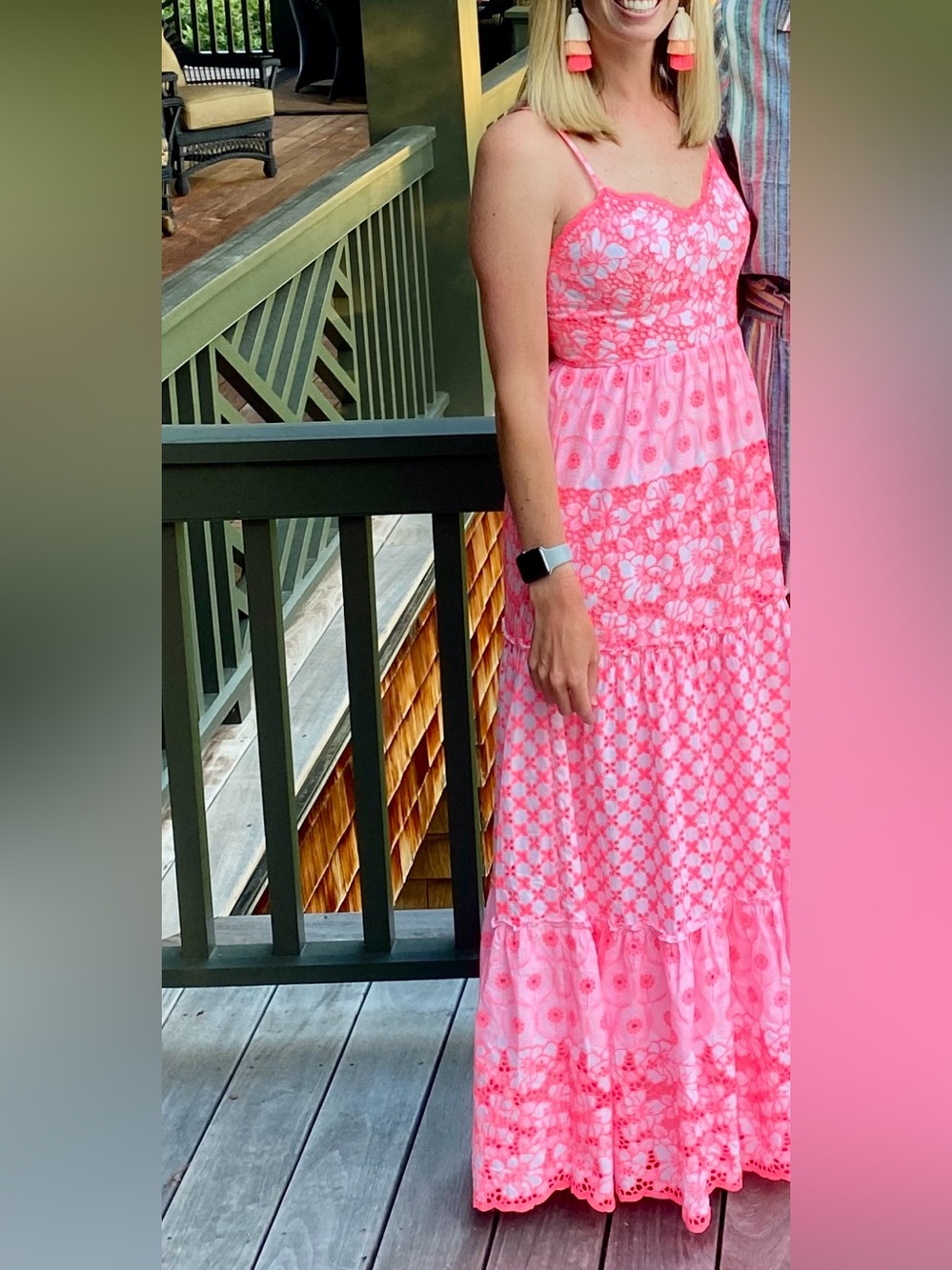 Lilly Pulitzer Pink Floral Tiered Maxi Dress